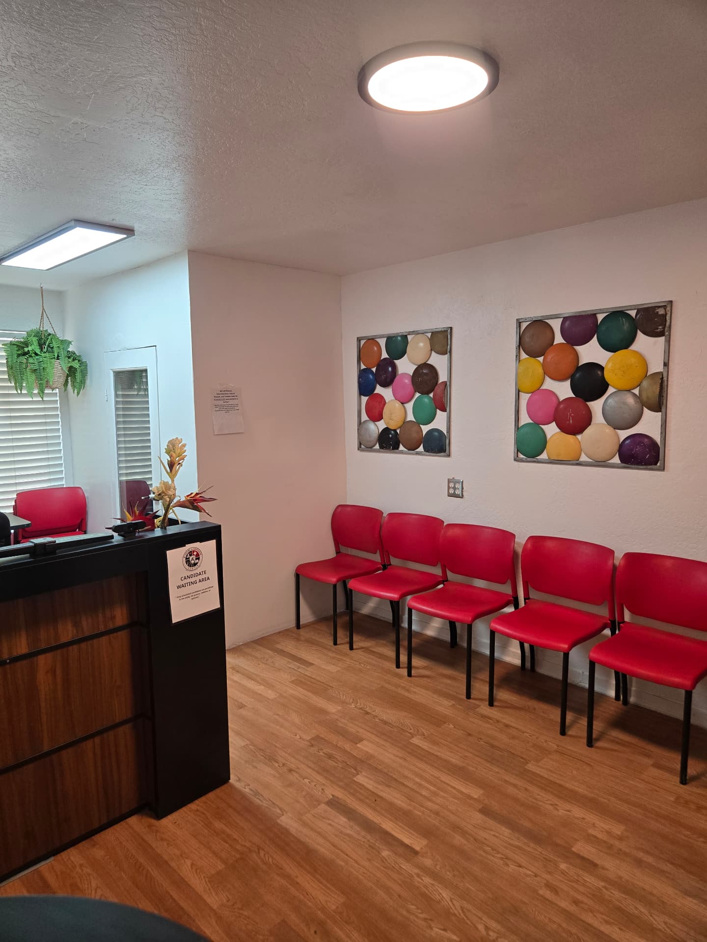 Candidate waiting area with seating
